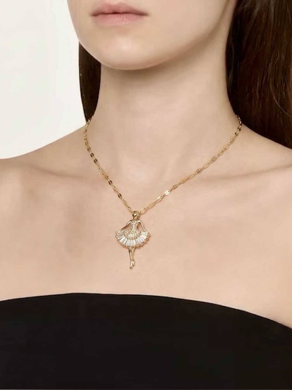Gold Ballerina Pendant Necklace - Elegant Women’s Jewelry